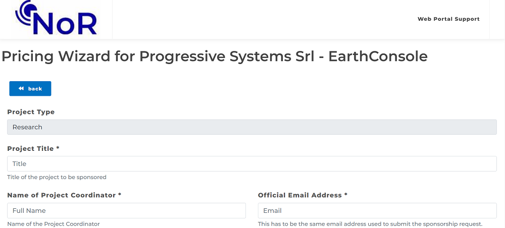 EarthConsole Pricing Wizard Form