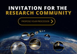 Banner including Heritage Missions satellites and a button inviting the research community to propose processors