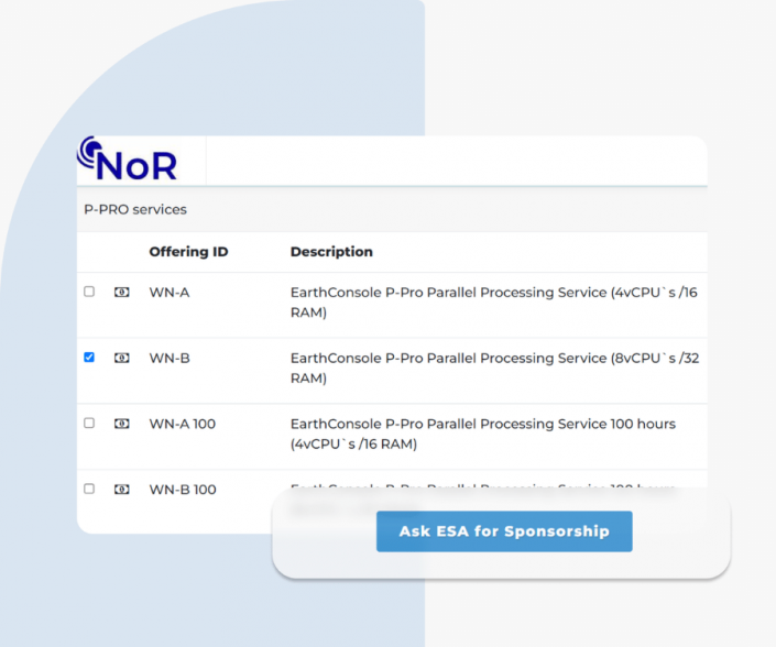 Screenshot of a the P-PRO service selected on the NoR portal