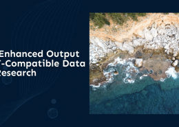 Presentation slide about satellite altimetry research, featuring the title ‘ALES Evolves: Enhanced Output using FDR4ALT-Compatible Data for Altimetry Research.’ The slide includes a dark blue scientific design and an aerial view of a rocky coastline and turquoise sea, representing Earth observation, coastal monitoring, and remote sensing technologies.