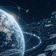 Earth surrounded by layered satellite imagery and geospatial data, with a luminous path emerging through the complexity.